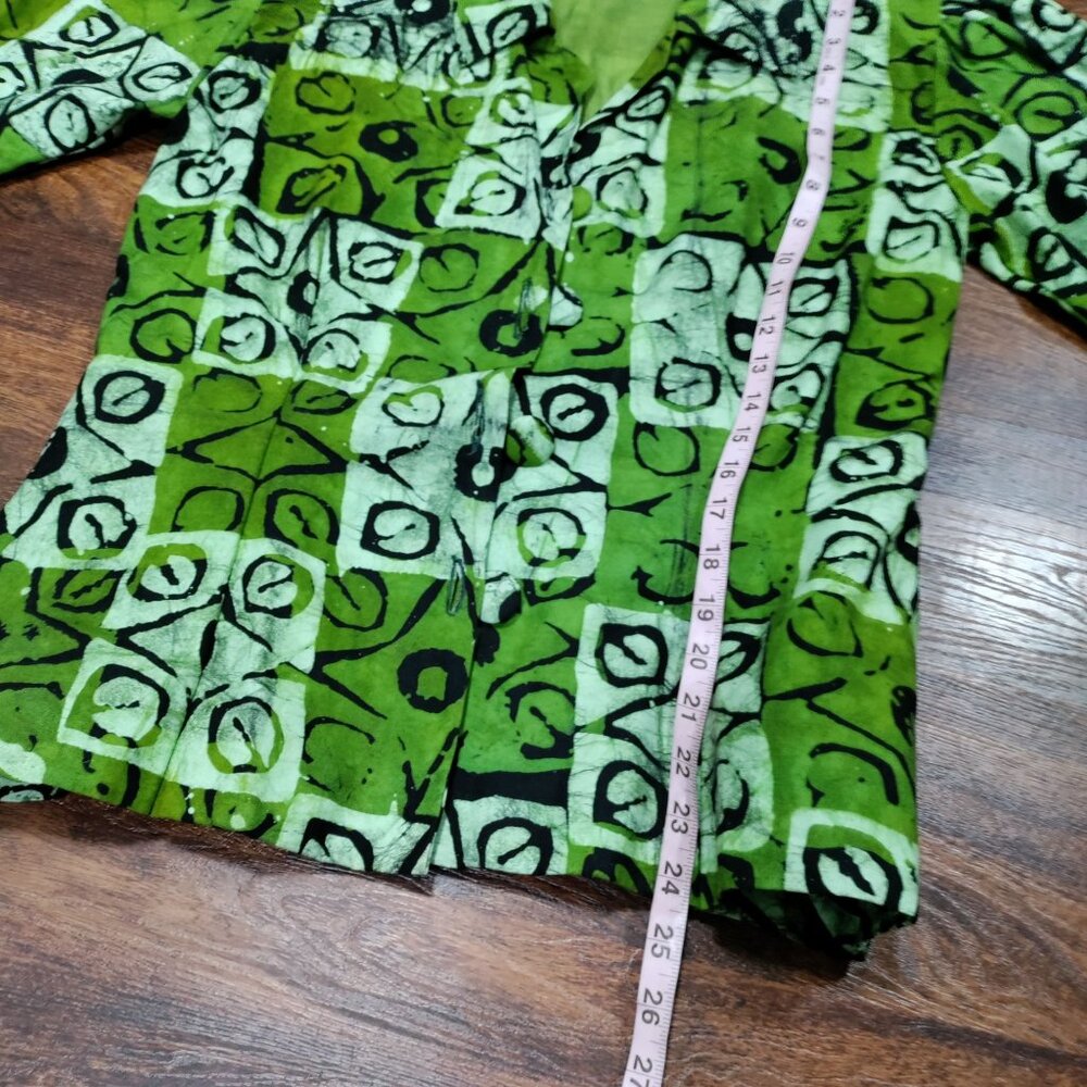 African Handsewn Print Tribal Cotton Puff Sleeve Office Button-Up Shirt Green S - Picture 10 of 11